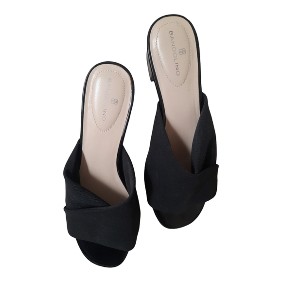 Bandolino Black Patent Slip On Sandals Stretch Straps Shoes Size 8 M - Picture 3 of 6